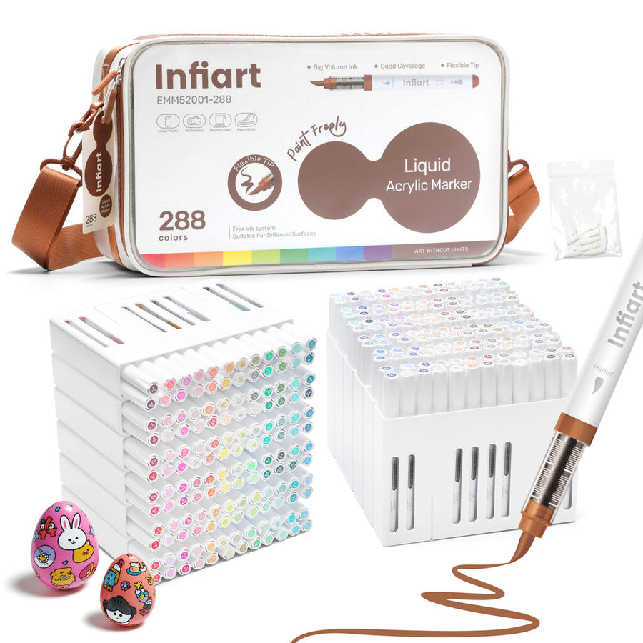 Infiart Liquid Acrylic Marker Pens 288 colors, big volume ink, good coverage, flexible tip, suitable for different surfaces