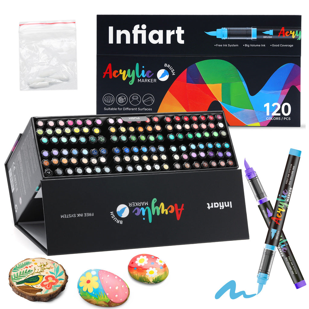 INFIART Acrylic Paint Markers 120 Colors 3X Large Capacity Brush Paint Pens