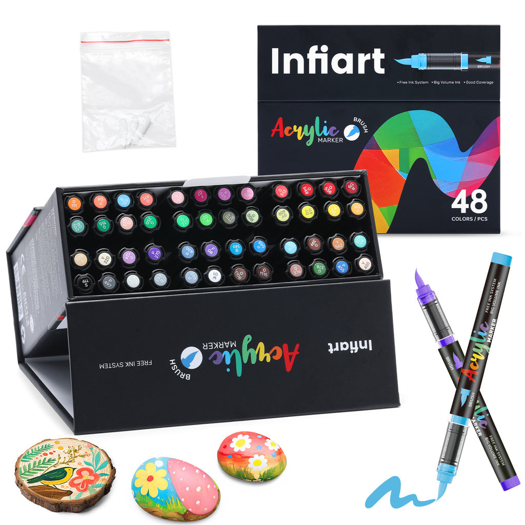 INFIART Acrylic Paint Markers 48 Colors 3X Large Capacity Brush Paint Pens
