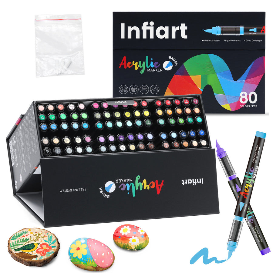 INFIART Acrylic Paint Markers 80 Colors 3X Large Capacity Brush Paint Pens