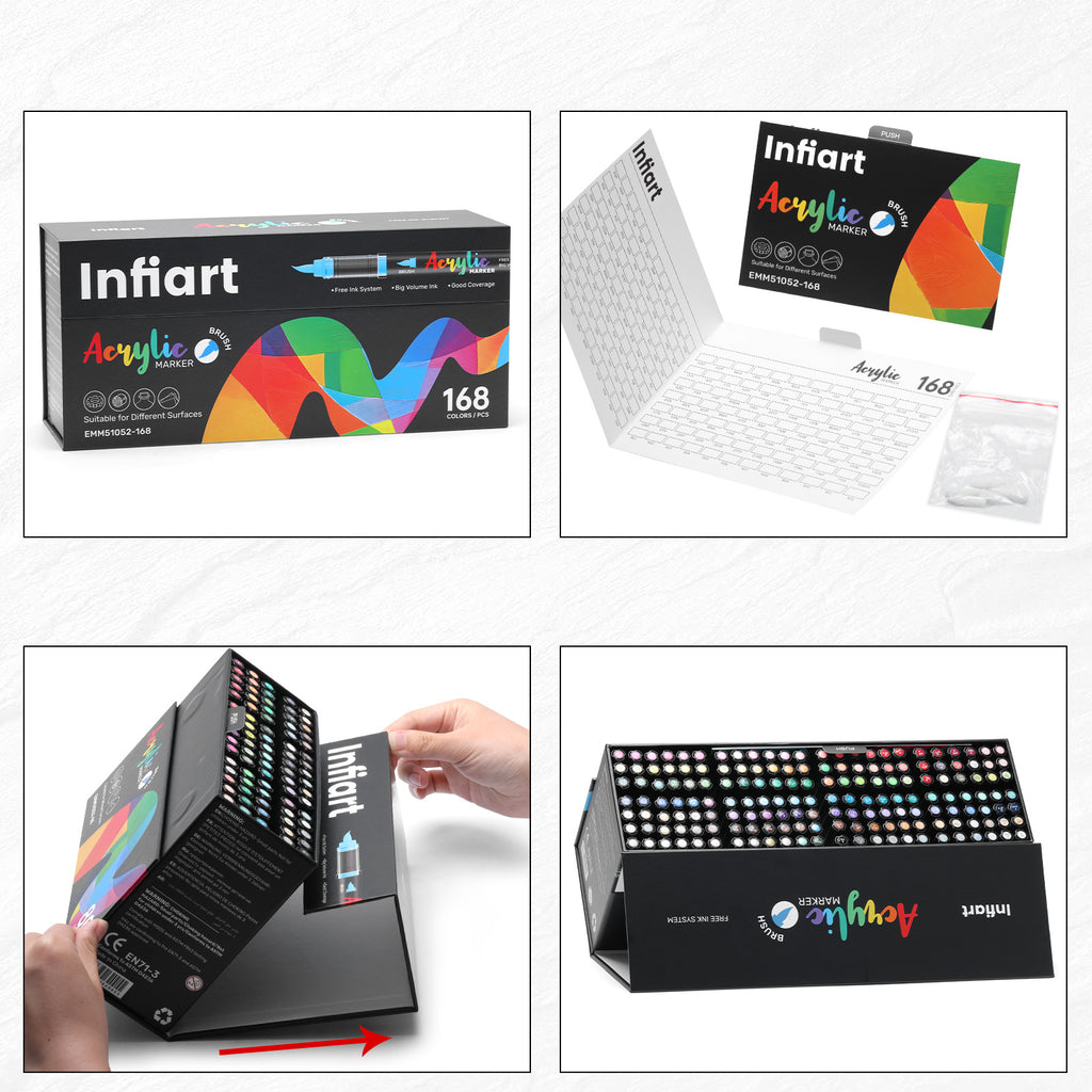 INFIART Acrylic Paint Markers 48 Colors 3X Large Capacity Brush Paint Pens