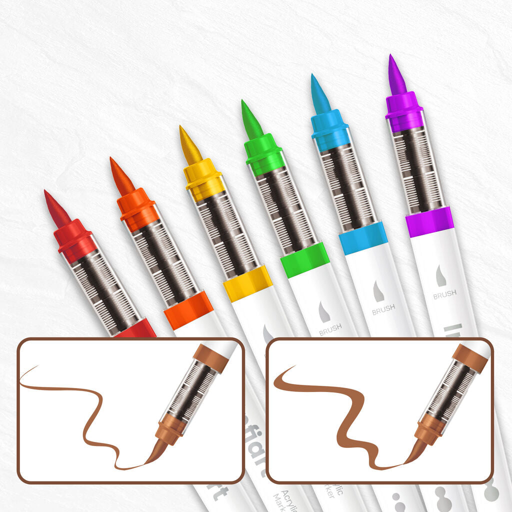 Large ink reservoir of an INFIART acrylic paint marker next to a standard marker
