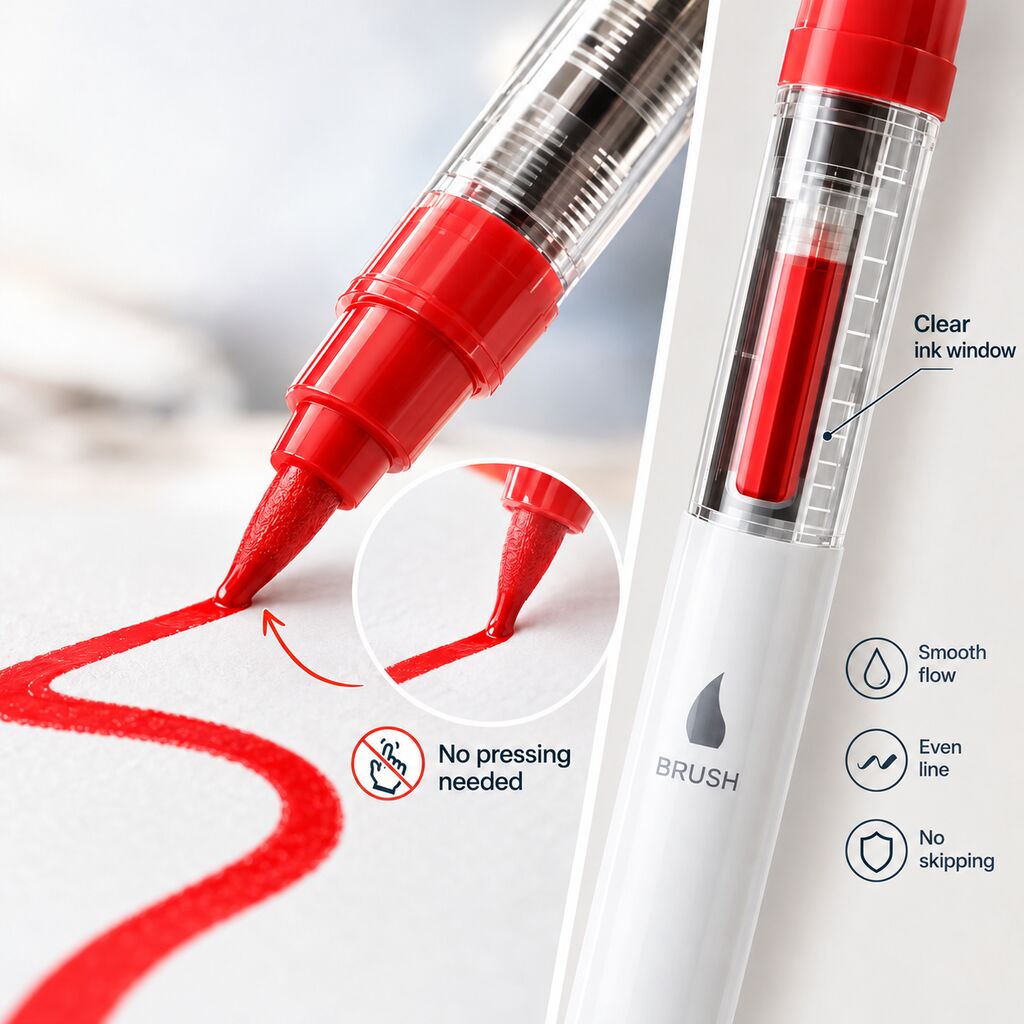 Direct liquid ink flow showing smooth consistent output with no streaks
